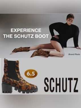 SCHUTZ Karissa Leather Jungle Leopard Lug-Sole Fur Booties (6.5) NWOB MSRP $280